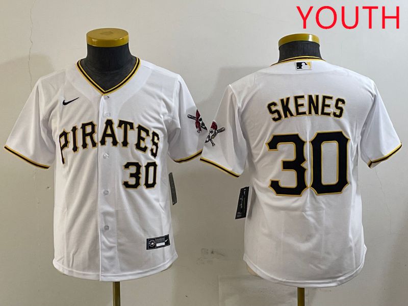 Youth Pittsburgh Pirates #30 Skenes White Game 2025 Nike MLB Jersey style 2->youth mlb jersey->Youth Jersey